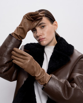 Babe Pay Pls Brown leather long gloves BT8