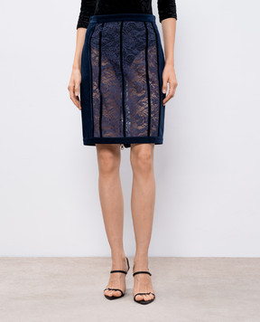 Balmain Blue velvet mini skirt with lace 4855164C