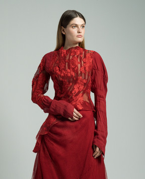 Marc Le Bihan Red silk blouse with lace 26858