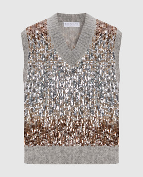 Brunello Cucinelli Gray wool vest with sequins M1U375902P