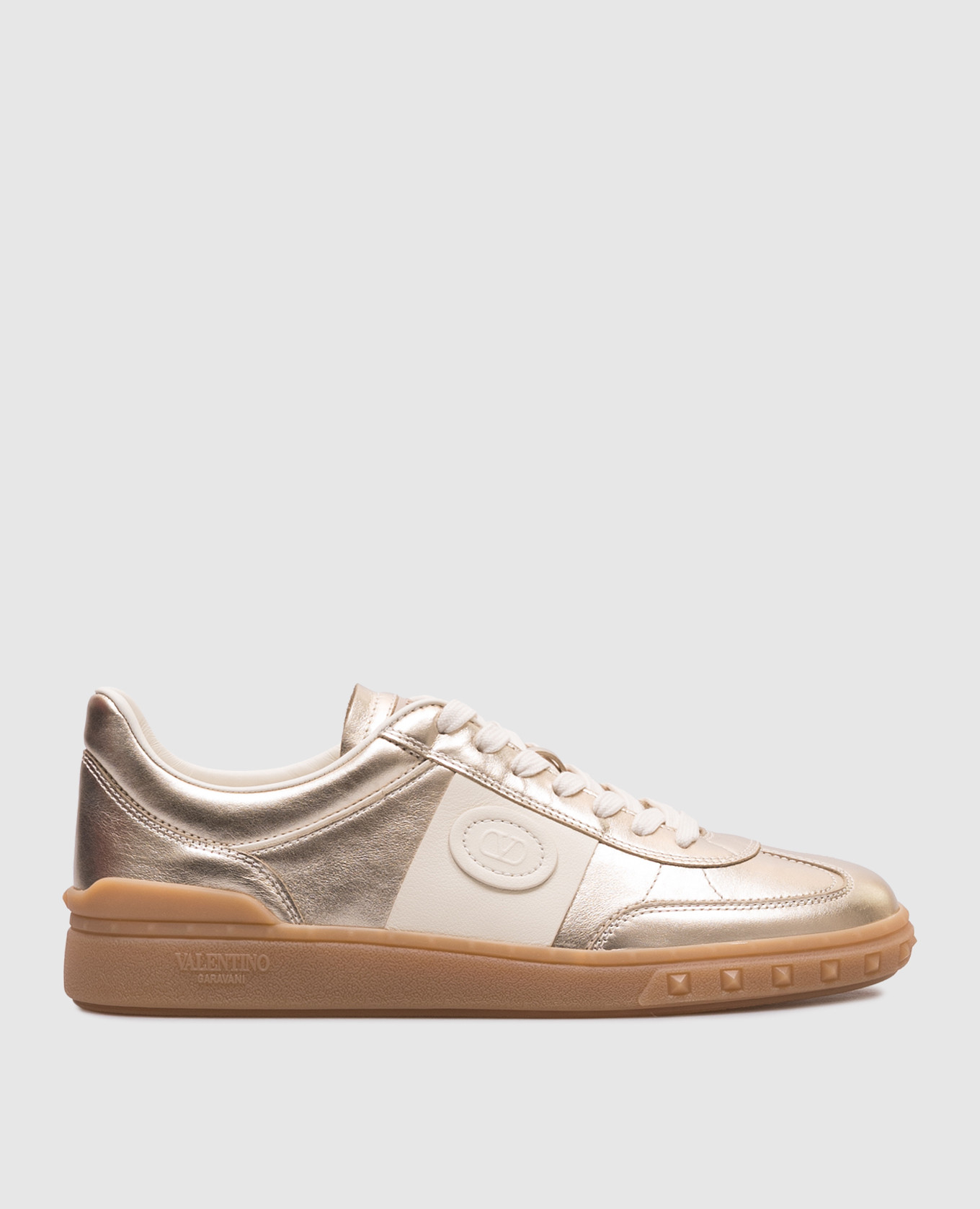 UPVILLAGE gold leather sneakers with logo Valentino
