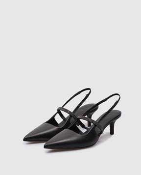 Brunello Cucinelli Black leather slingbacks with monil chain MZSKC2715P