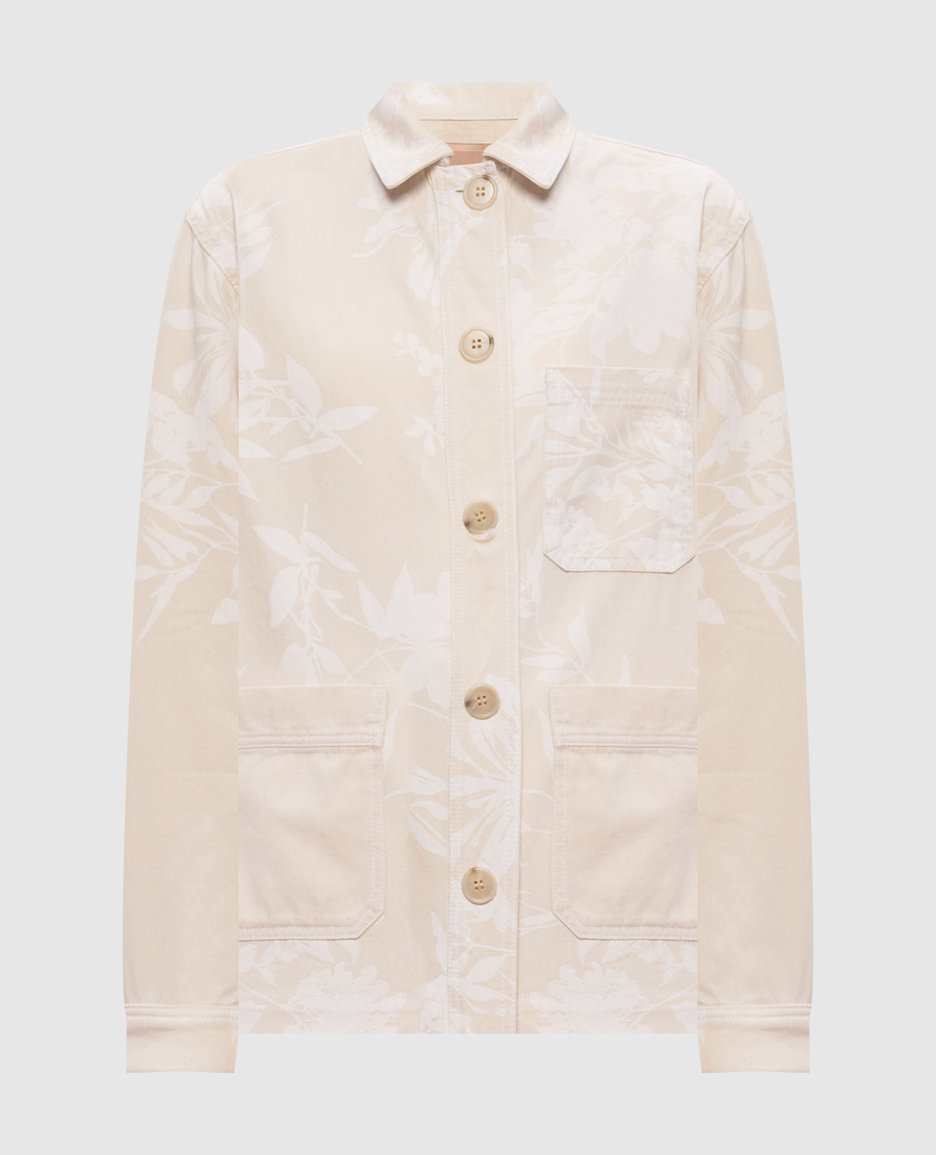 Beige denim jacket with floral print Twinset