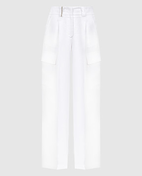Peserico White linen cargo pants with monil chain E0410402606