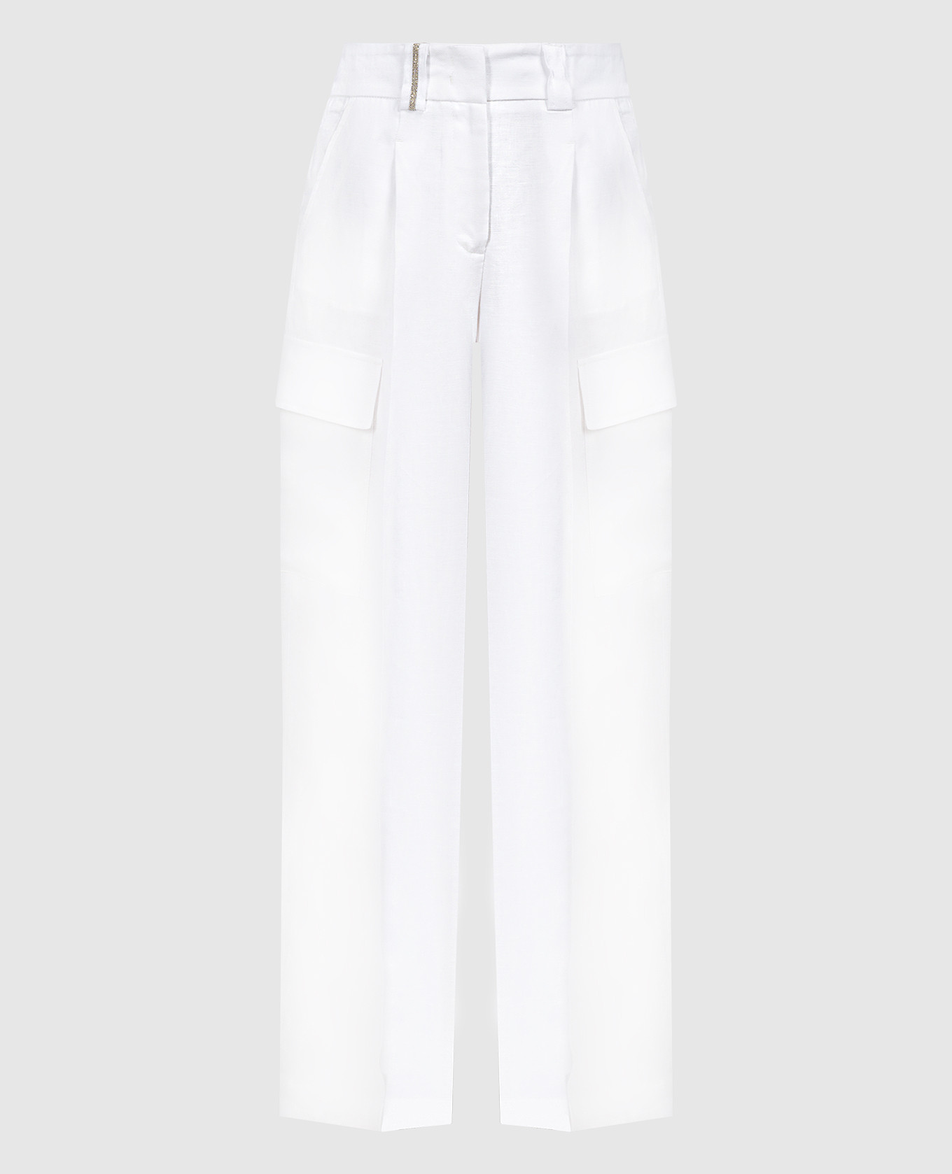 White linen cargo pants with monil chain Peserico