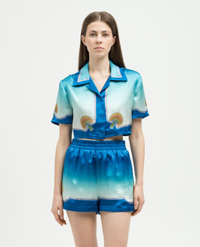 Casablanca Blue Coquillage Coloré cropped silk blouse WS24SH08604