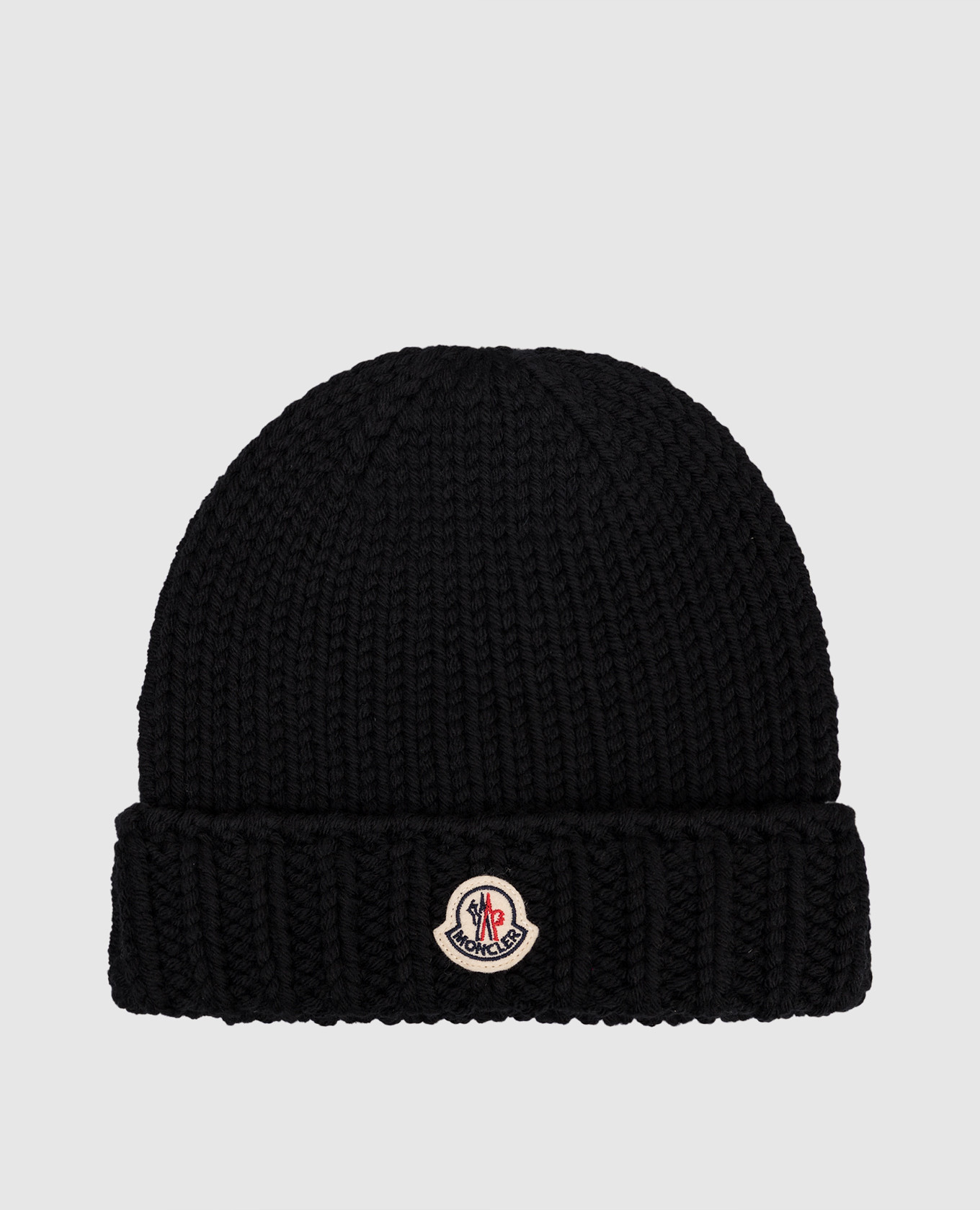 Children&#39;s black wool hat with logo Moncler ENFANT