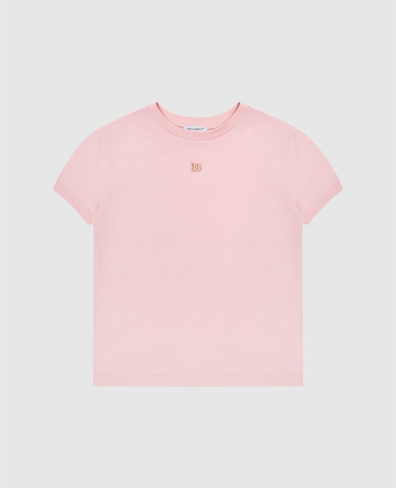 Baby pink dg logo t-shirt with crystals dolce&gabbana