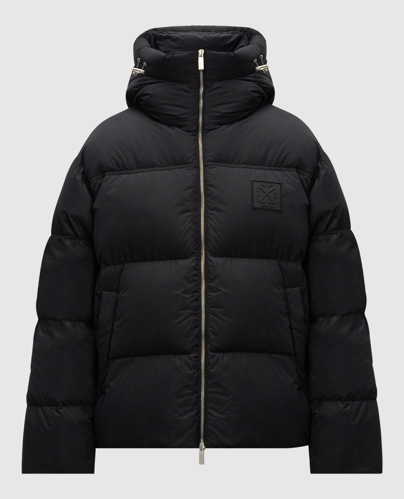 Black down jacket with arrow logo patch off-white