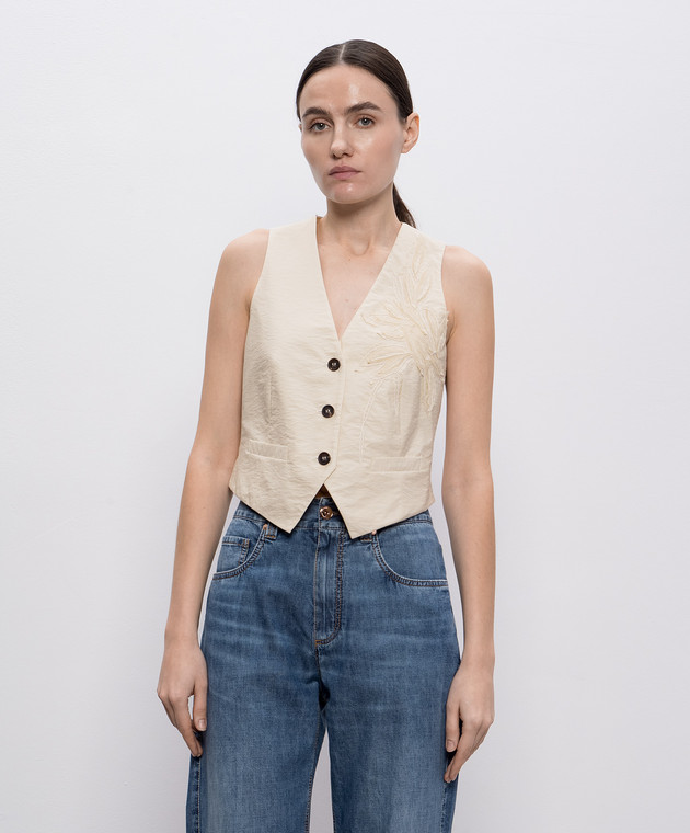 Brunello Cucinelli - Beige vest with applique M0F79HJ506
