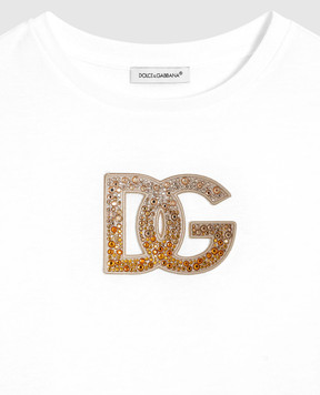 Dolce&Gabbana Children's white T-shirt with crystals L5JTNLG7PHN46