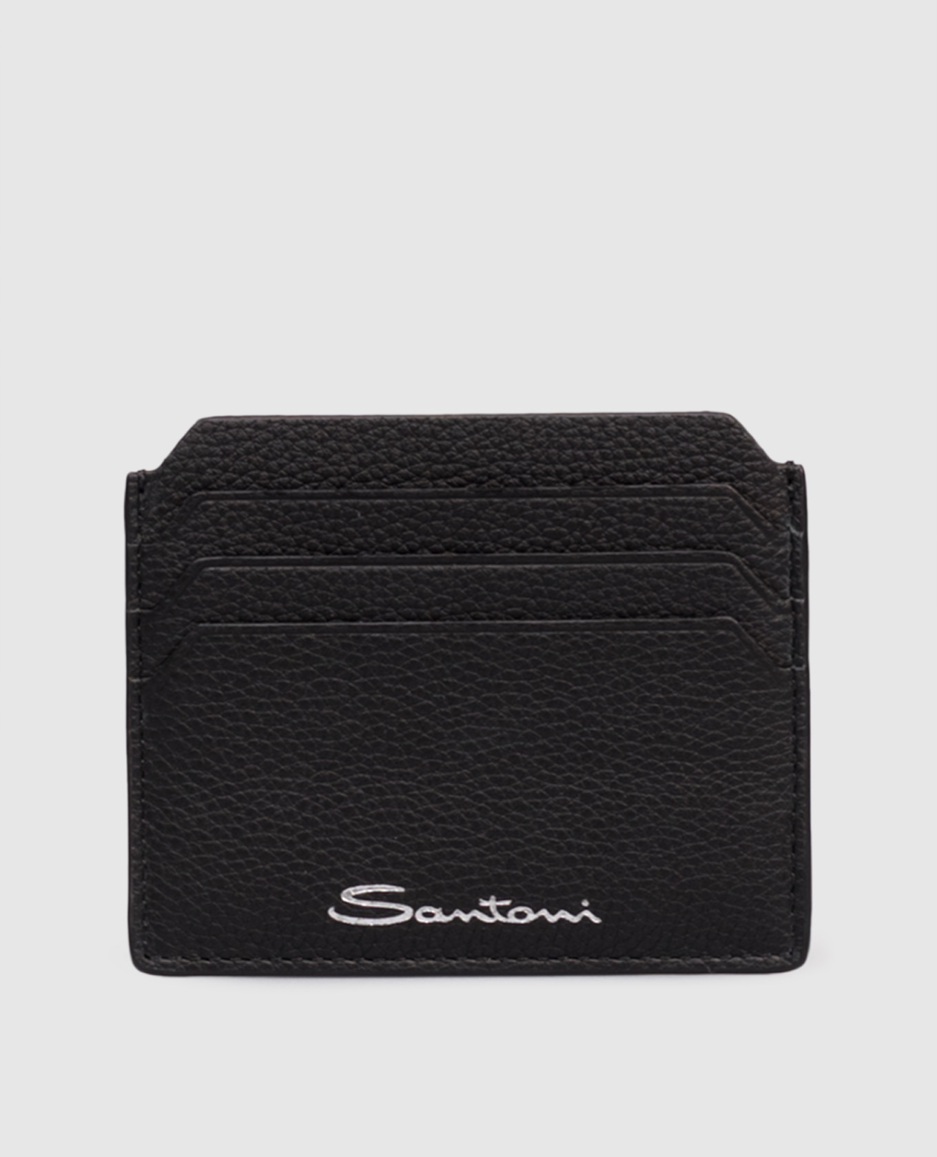 Black leather cardholder with logo Santoni