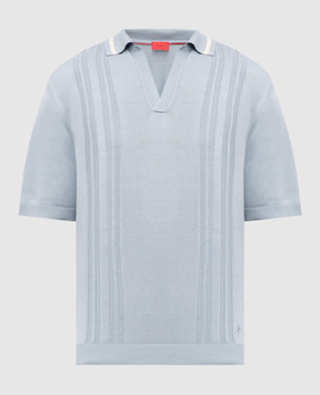ISAIA Blue silk polo shirt with logo emblem MG8336Y0498