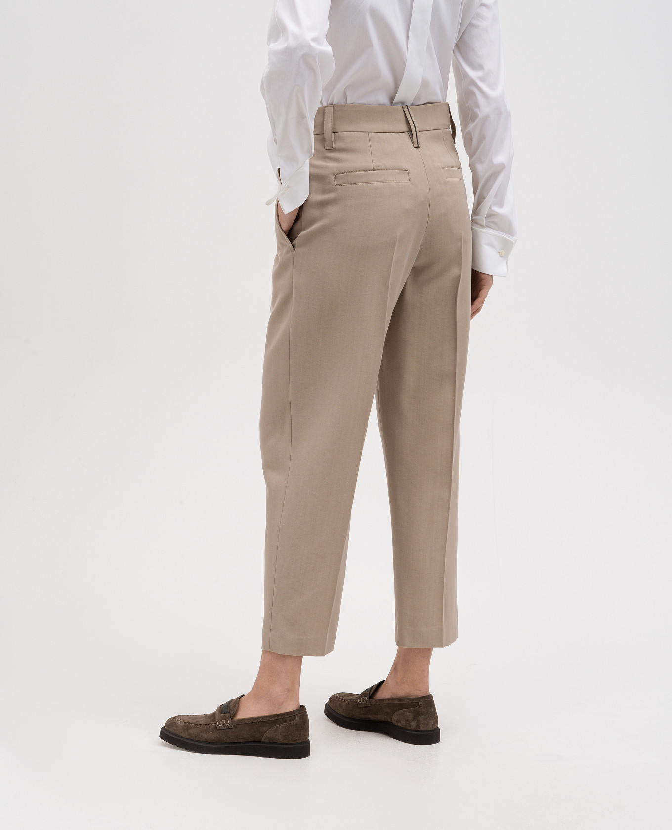 Beige pants with wool with monil chain Brunello Cucinelli 4