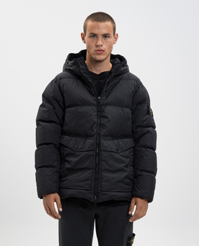 Stone Island Black CRINKLE REPS logo down jacket K2S154100011S0A23
