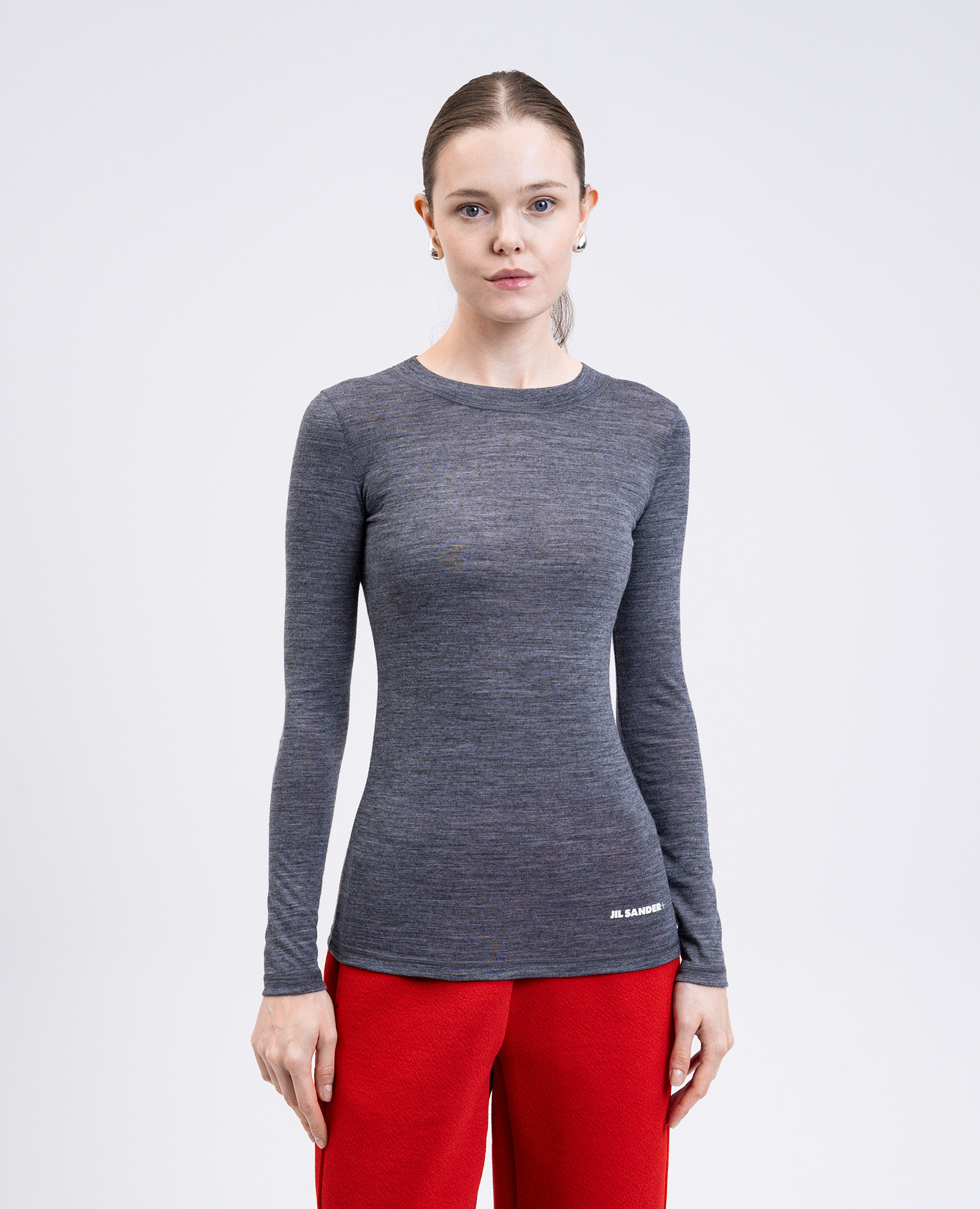 Grey melange wool jumper with logo Jil Sander 3