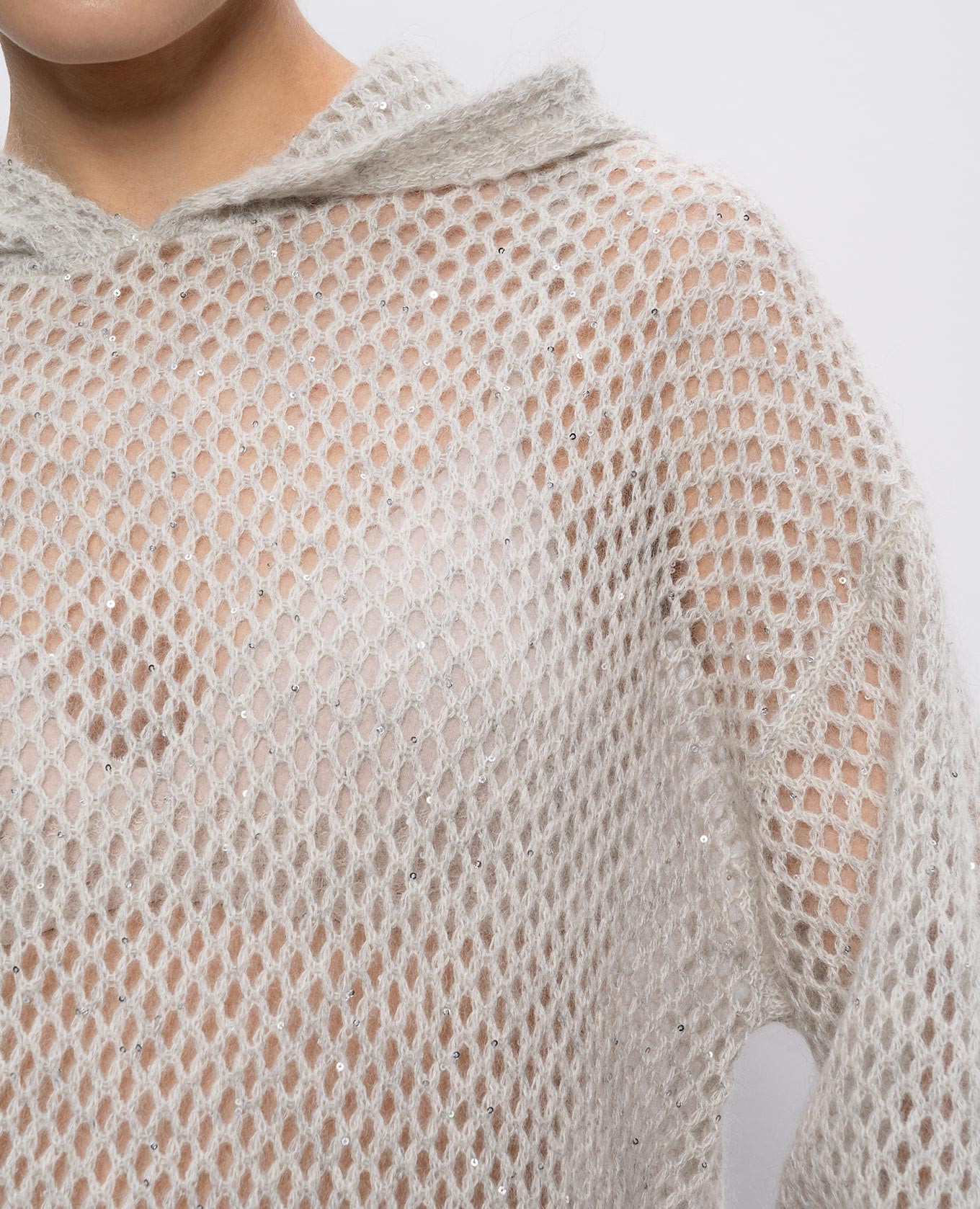 

Gray openwork hoodie with wool Brunello Cucinelli, Grey