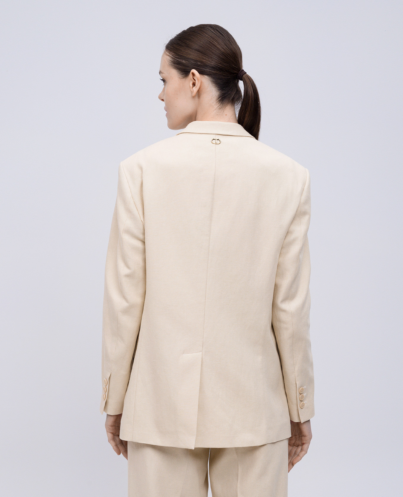 Beige linen jacket with logo emblem Twinset 4