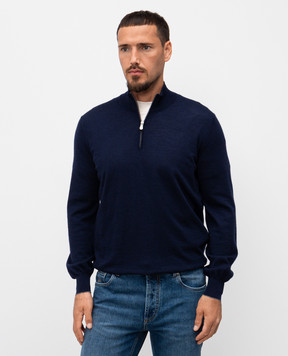 Brunello Cucinelli Blue wool and cashmere jumper with zipper M2400124