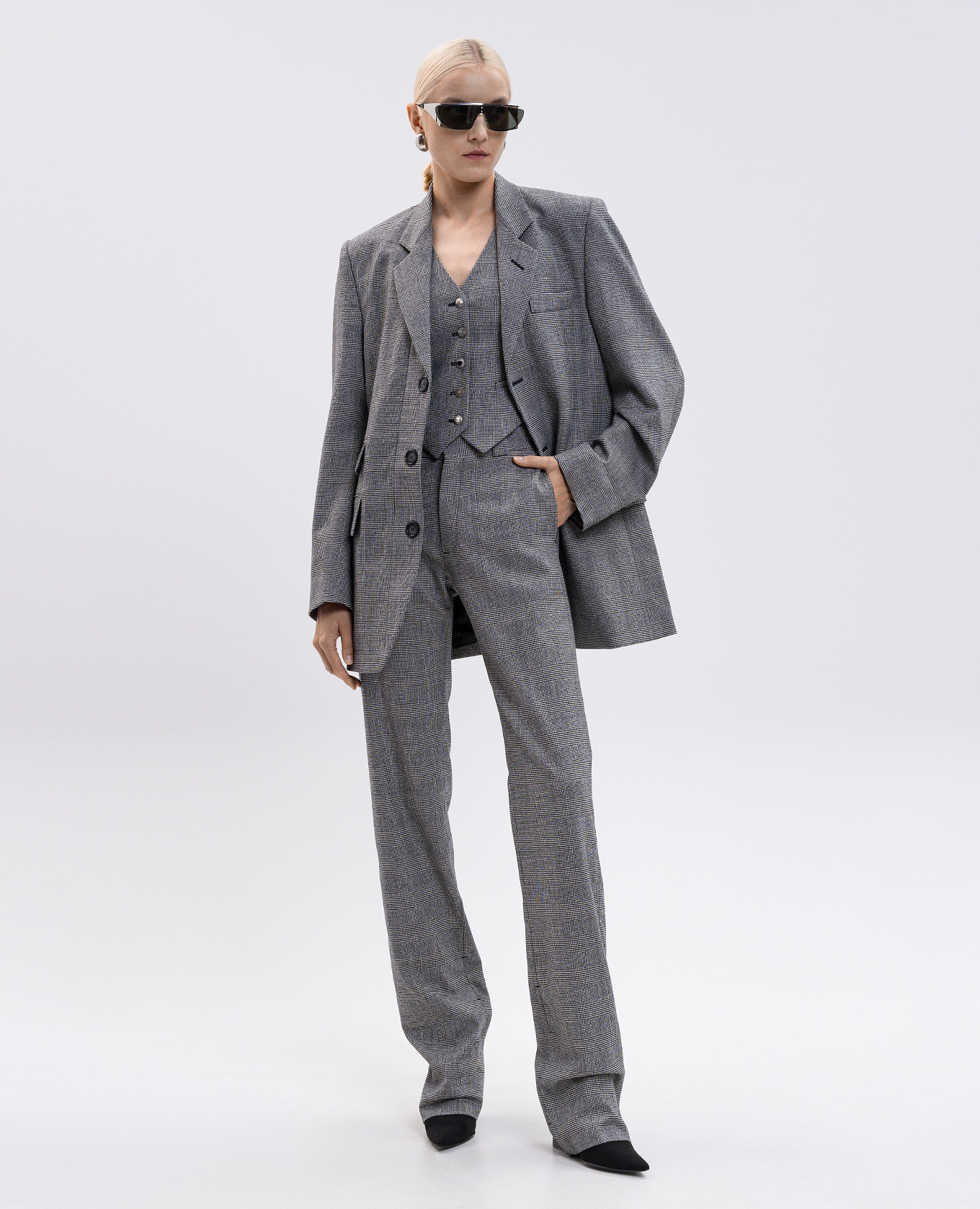 Grey wool checked trousers with logo patch Vetements 2