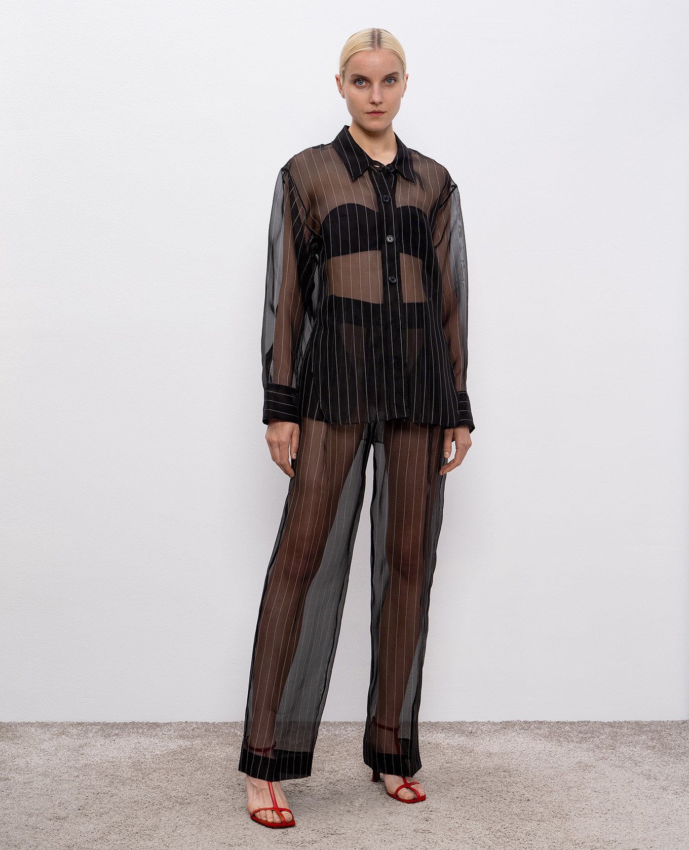 Herschel black striped silk blouse Khaite 2