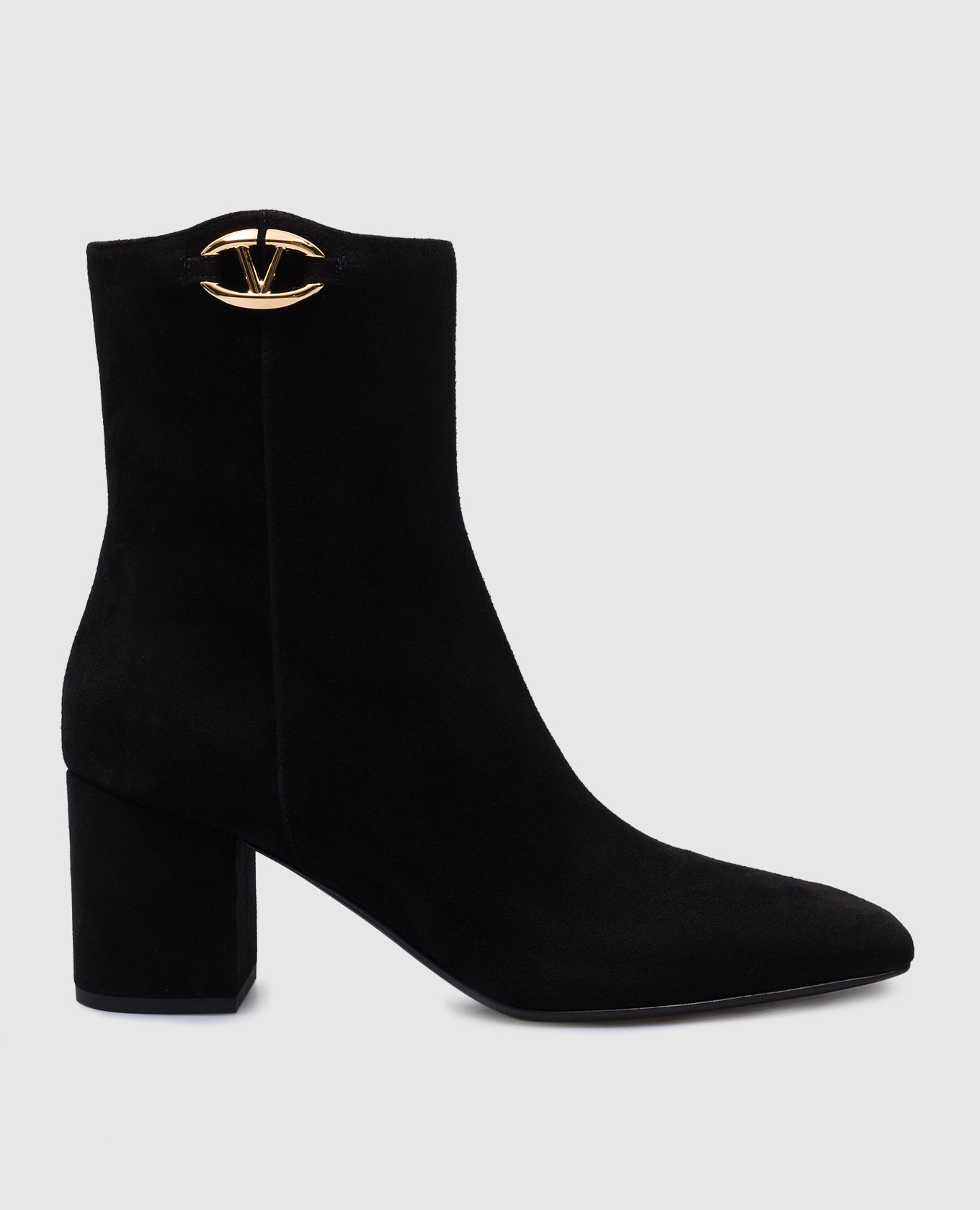Tan-go black suede ankle boots with metallic logo valentino