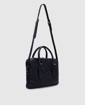 Stefano Ricci Blue leather briefcase with monogram logo ND092RCTPMR