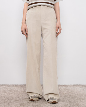 Brunello Cucinelli Beige corduroy pants with monil chain MP180P8724