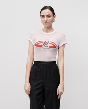 Helmut Lang White printed mesh top P02HW505