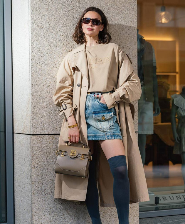 ミニスカート Balmain Light Blue Viscose Blend Miniskirt BALMAIN Skirt in light blue/ white