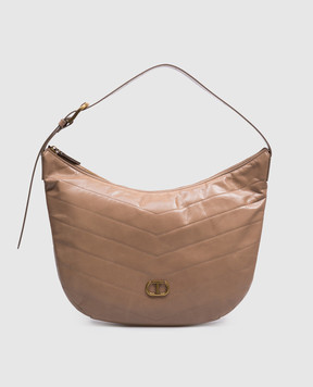 Twinset Madison beige glossy leather hobo bag 251TB7452