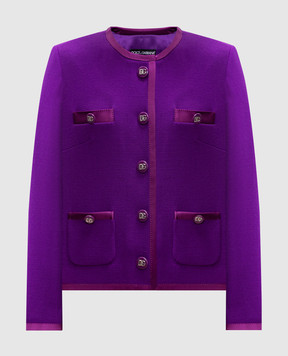 Dolce&Gabbana Purple wool and silk jacket with branded hardware F27DETFU2TZ