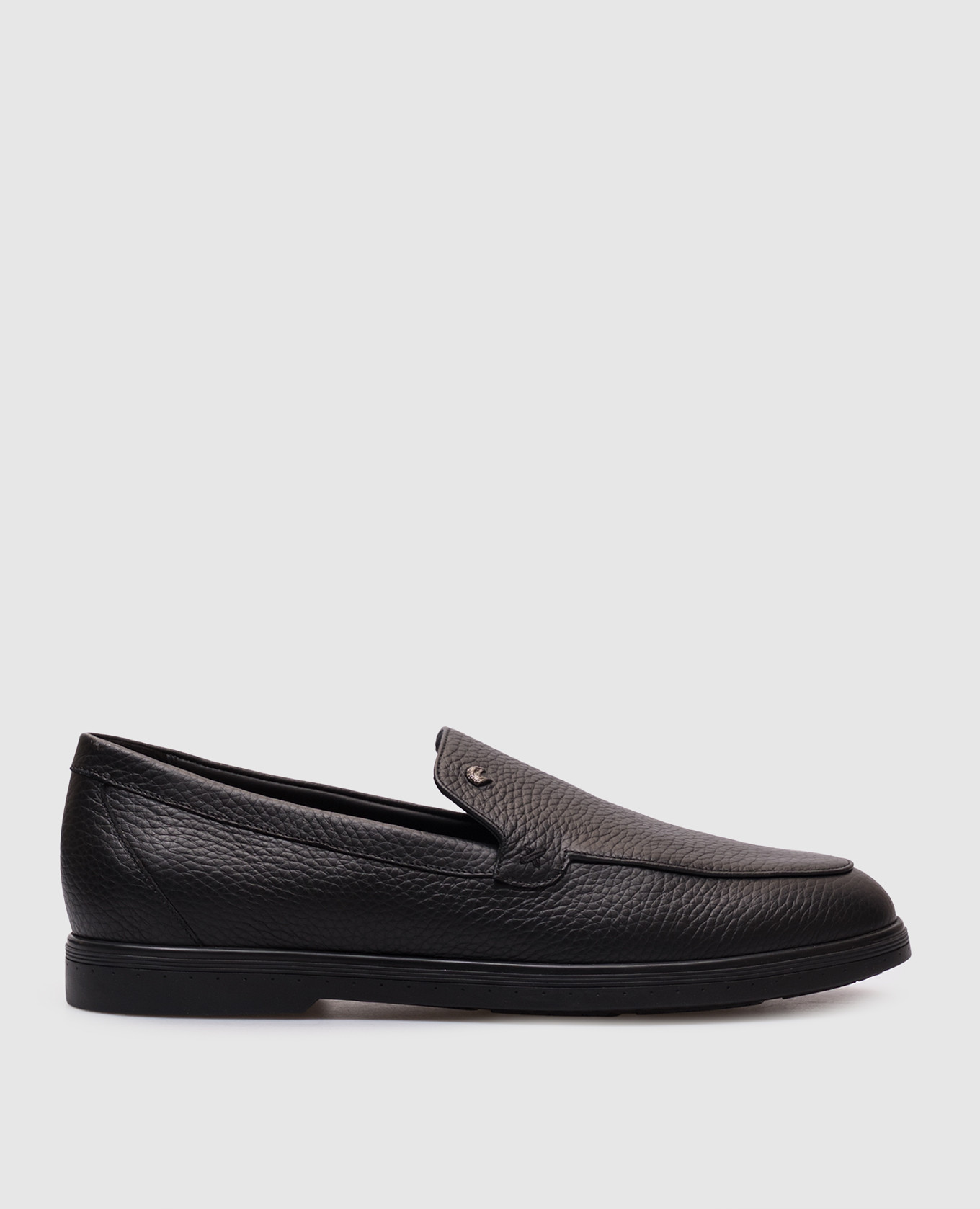 Black leather loafers with emblem Stefano Ricci
