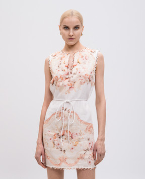 Twinset White linen mini dress with floral print 251TT2441