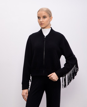 Allude Black wool and cashmere bomber jacket with fringe 25217100