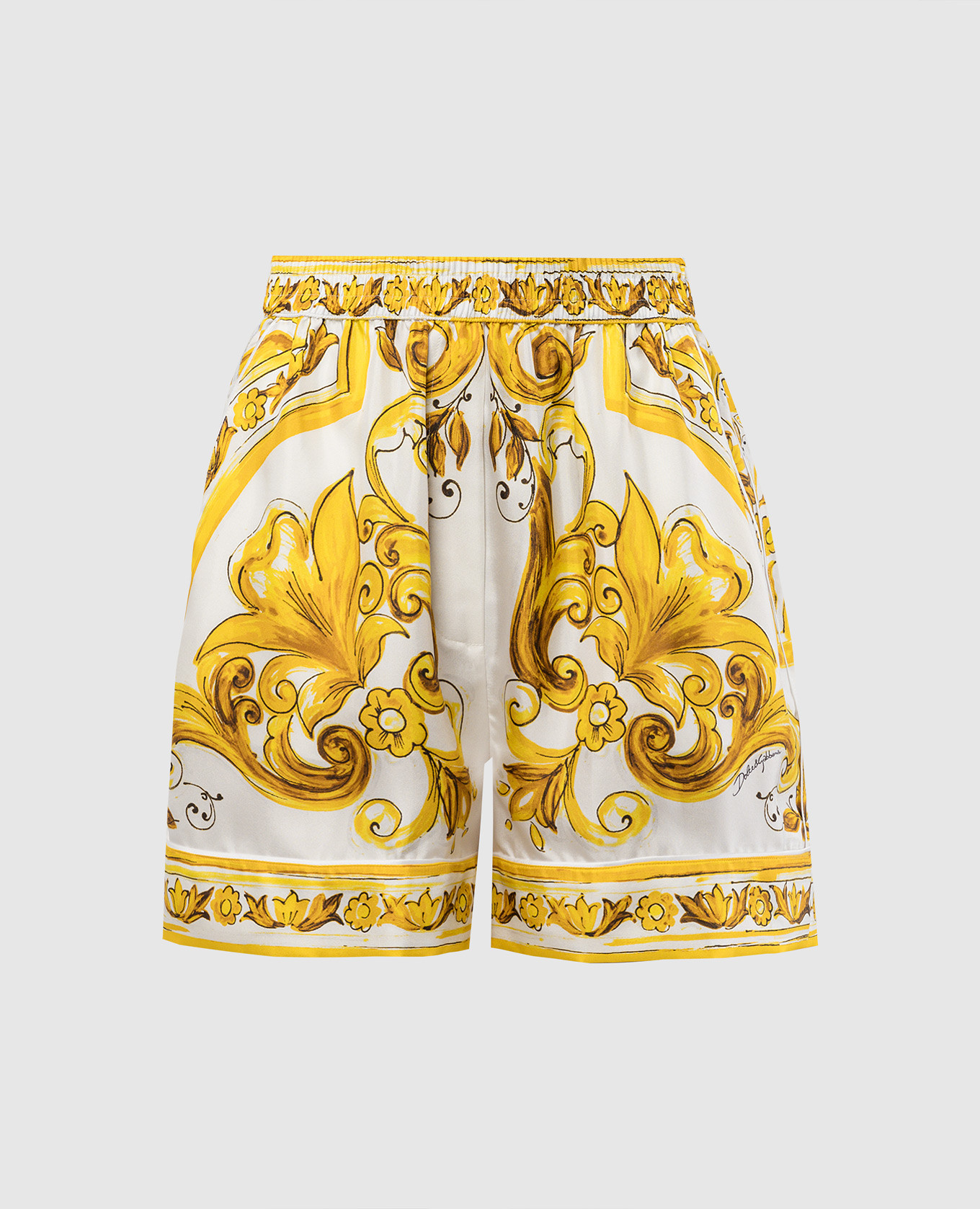 White silk shorts with majolica print dolce&gabbana