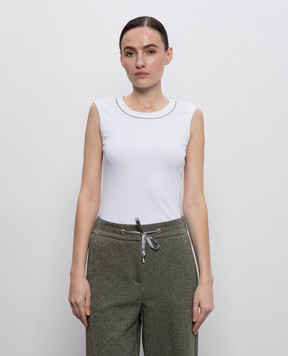 Peserico White ribbed top with monil chain A08700J005669