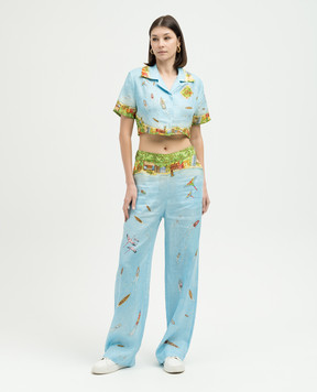 Casablanca Maison Sur Piloti blue cropped linen blouse WS24SH08603