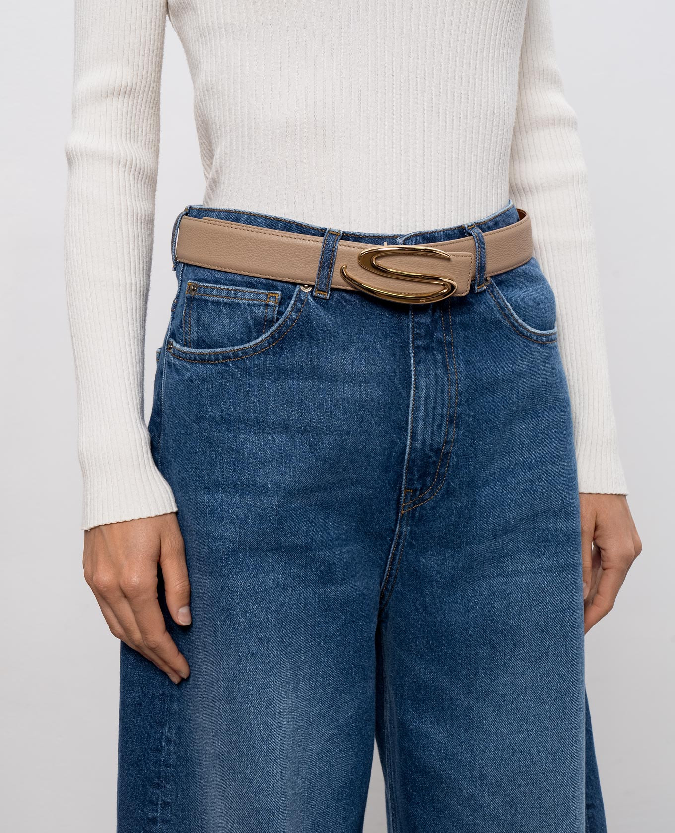 Beige leather belt with monogram logo Santoni 2