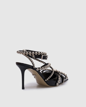 Mach&Mach Black patent leather slingbacks with crystal and beading S083385PAT
