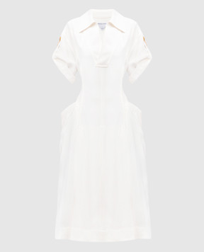 Bottega Veneta White midi dress with linen 820007V3OZ0