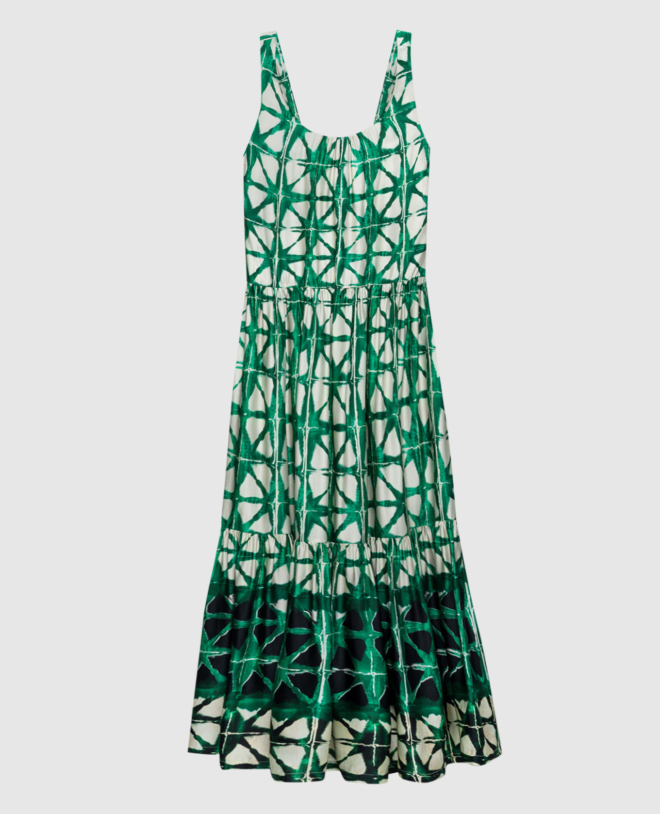 

Green dress in branded print Solotre