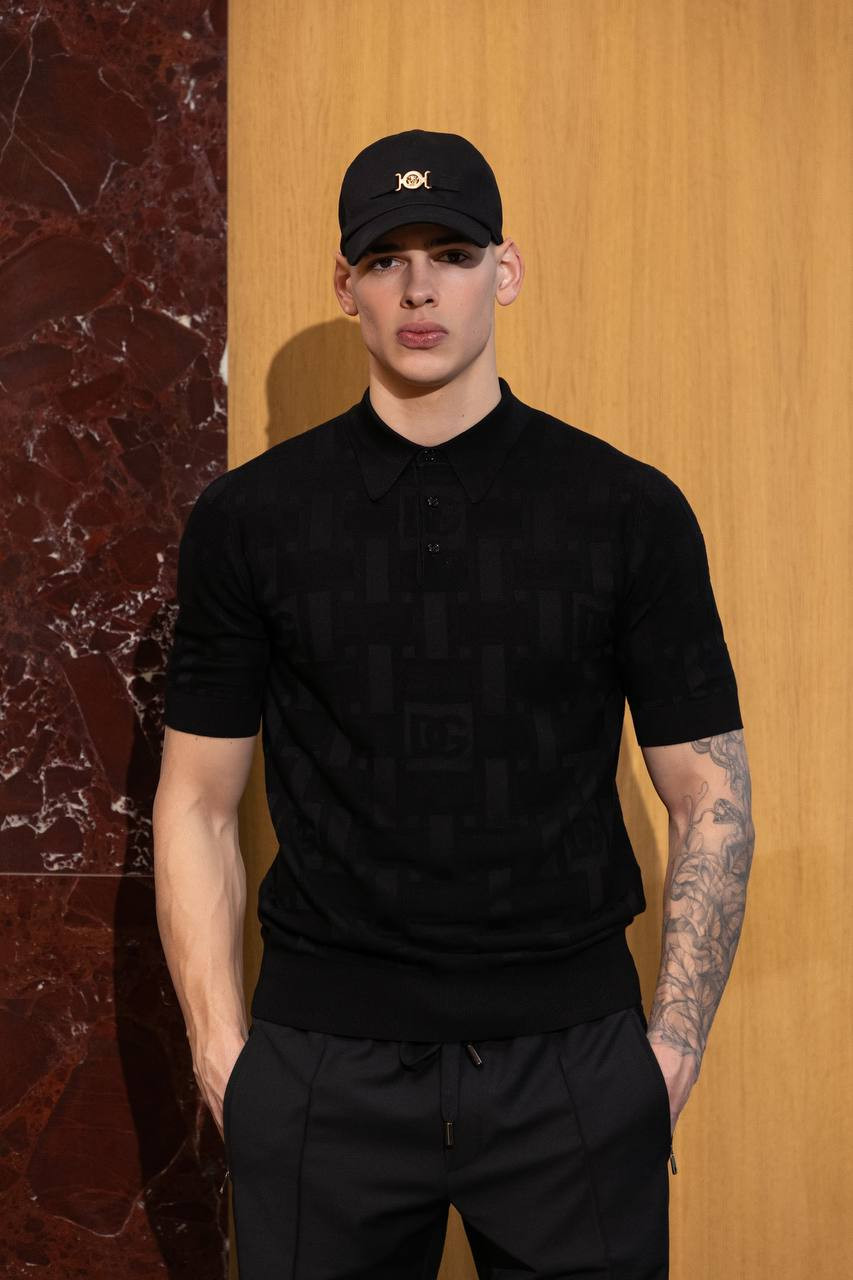 

Black silk polo with a woven logo pattern Dolce&Gabbana