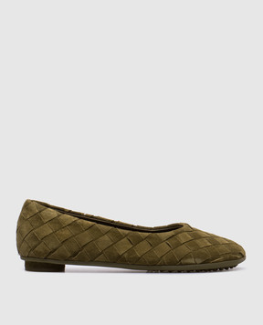 Bottega Veneta Atomic green suede ballet flats with Intrecciato weaving 806850V4JC0