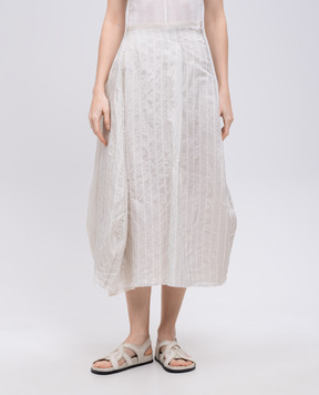 Marc Le Bihan Gray silk and linen midi skirt 2540BEIGE