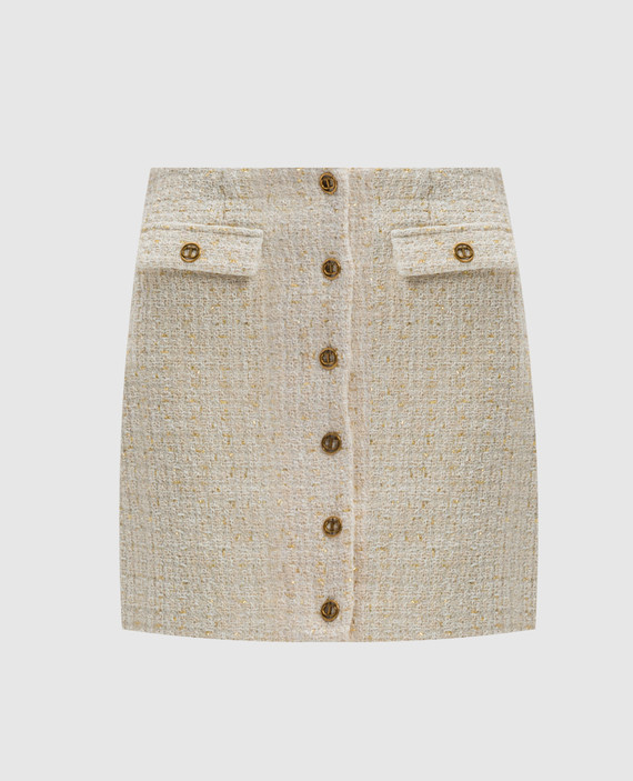 Beige tweed mini skirt with wool and lurex