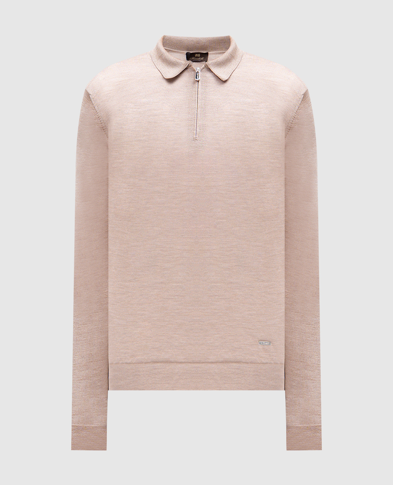 

Beige wool and silk polo with metallic logo Enrico Mandelli