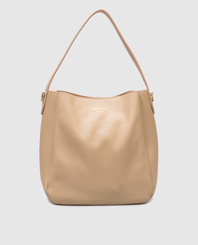 Twinset Beige leather bag Forever with logo 251TD8332
