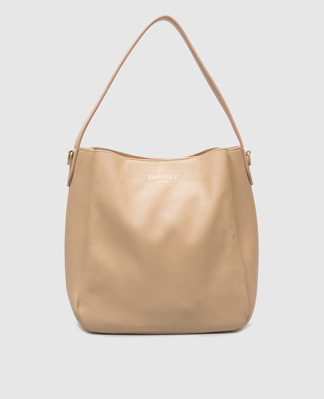

Beige leather bag Forever with logo Twinset