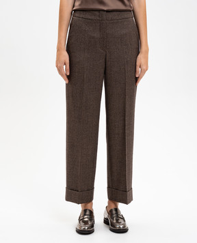 Peserico Brown wool trousers with lapels P0471002581